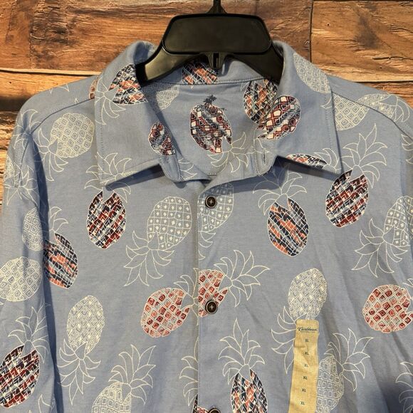 Caribbean Hawaiian Shirt XL Men’s Blue Pineapple Short Sleeve Supima Button Up - Picture 2 of 8